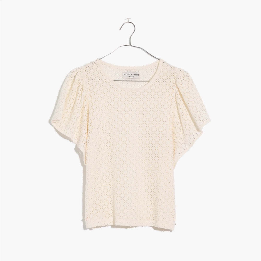 Texture & Thread Eyelet Flutter Sleeve Top